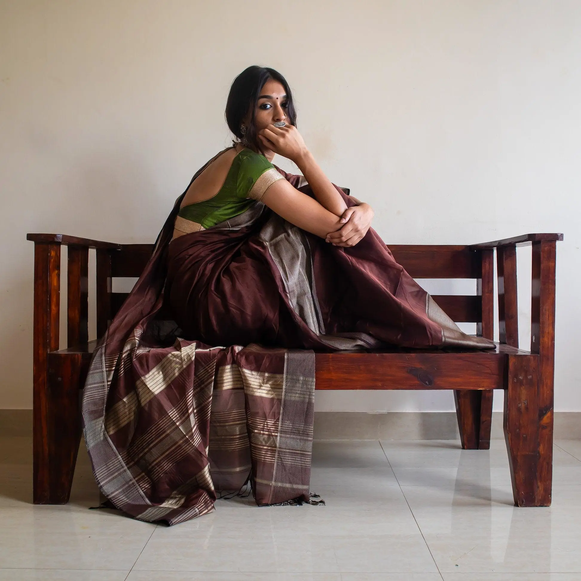 Seher Brown Maheshwari Saree