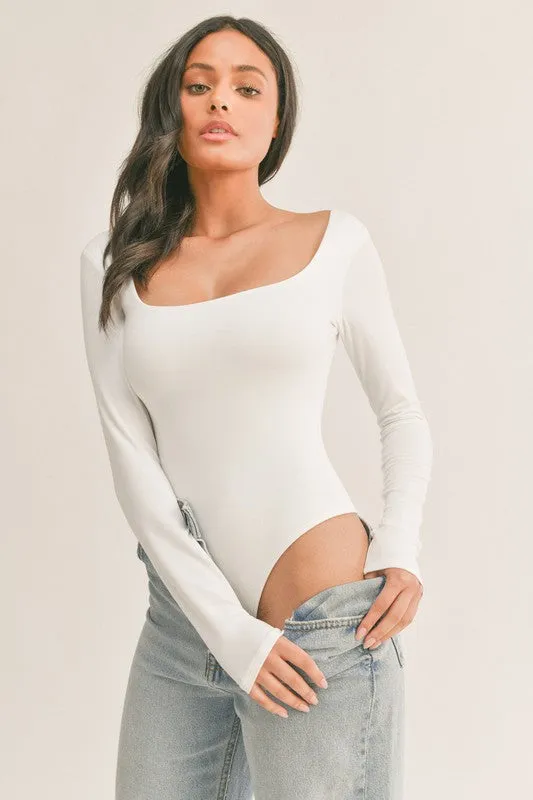 Self Double Scoop Neck Bodysuit