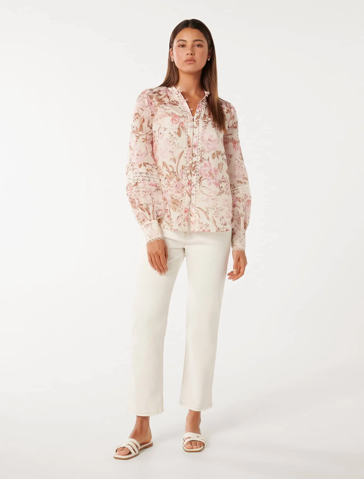 Sloane Trim Spliced Print Blouse