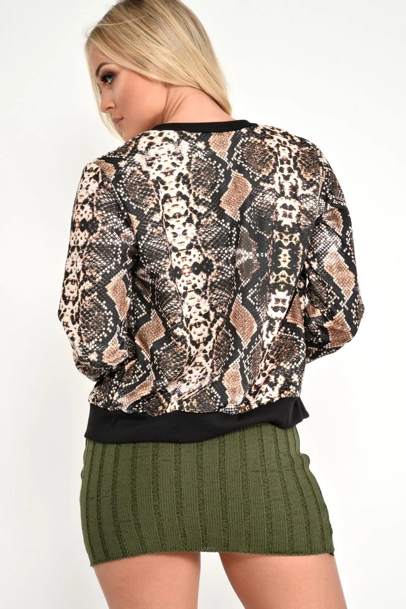 Snake Print Zip Up Bomber Jacket - Elianis