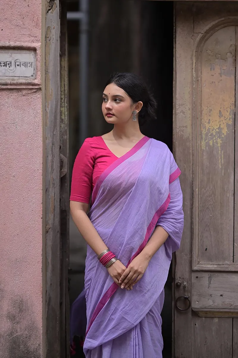 Soft Lavender Handwoven Mulmul Cotton Saree