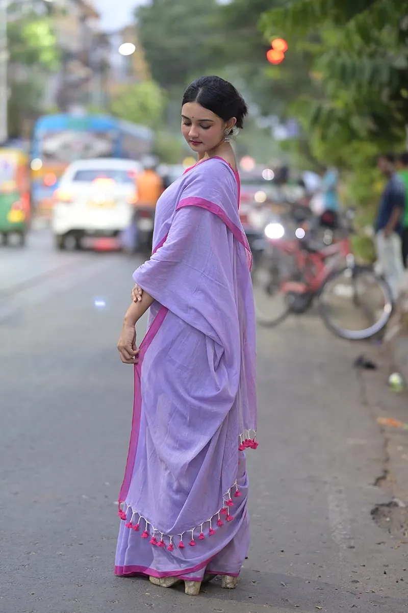 Soft Lavender Handwoven Mulmul Cotton Saree