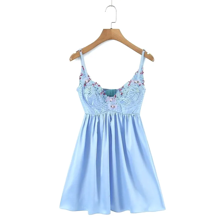 Spaghetti Strap V-Neck Floral Mini A-Line Dress aa24