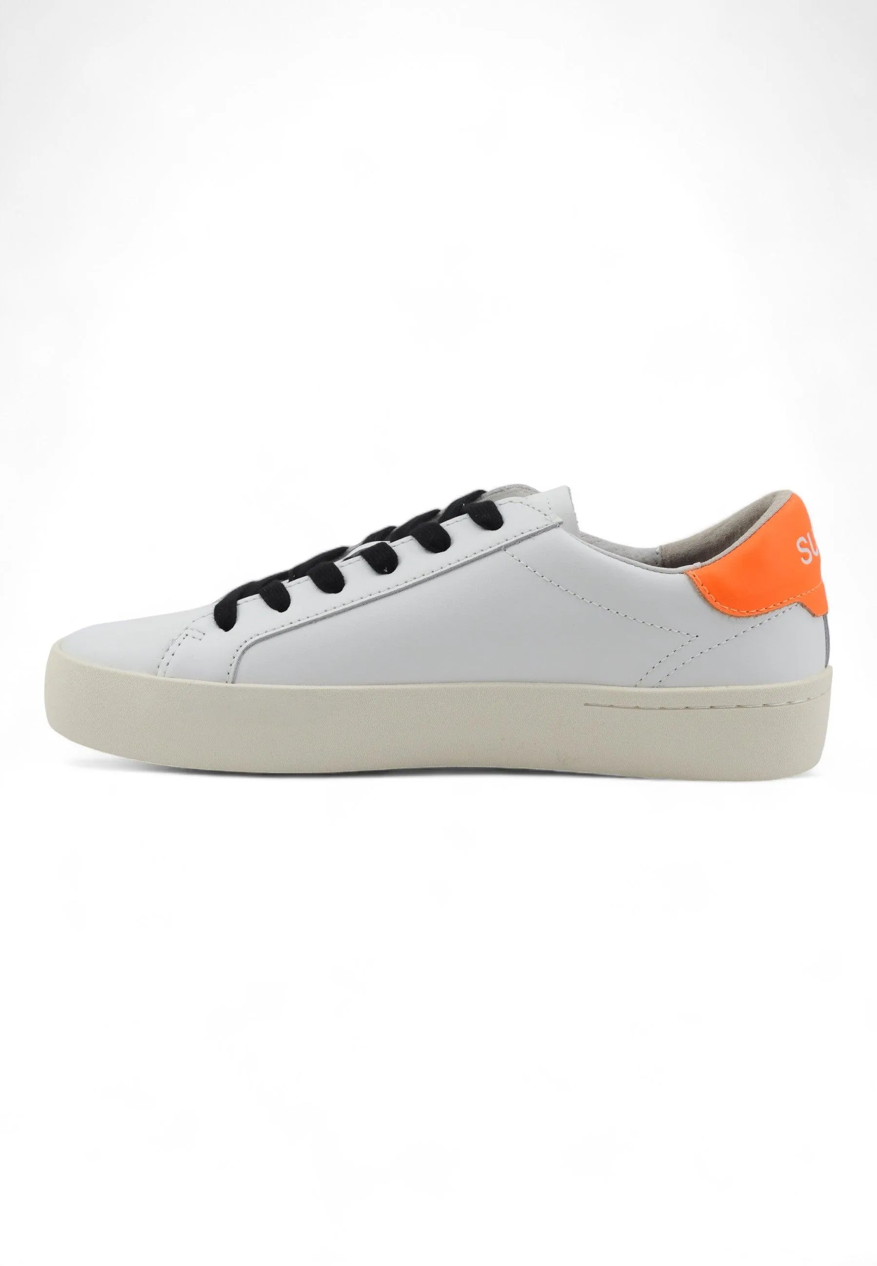 SUN68 Street Leather Sneaker Uomo Bianco Arancio Fluo Z34140