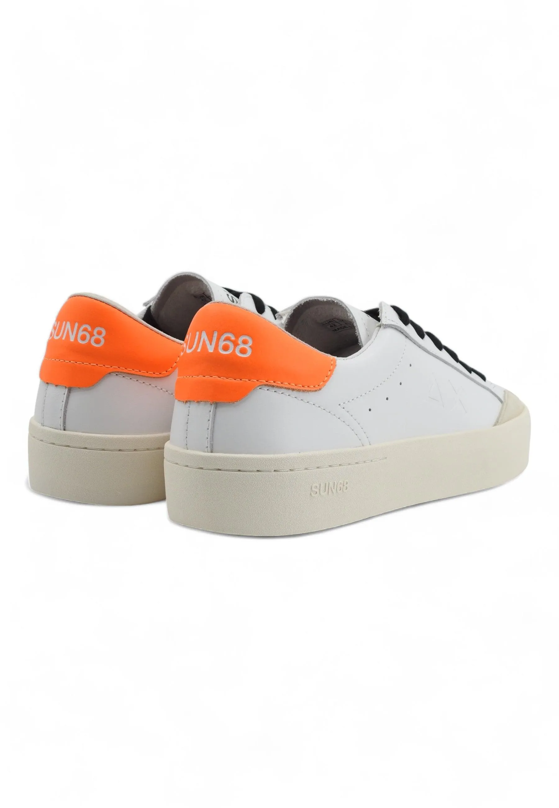 SUN68 Street Leather Sneaker Uomo Bianco Arancio Fluo Z34140