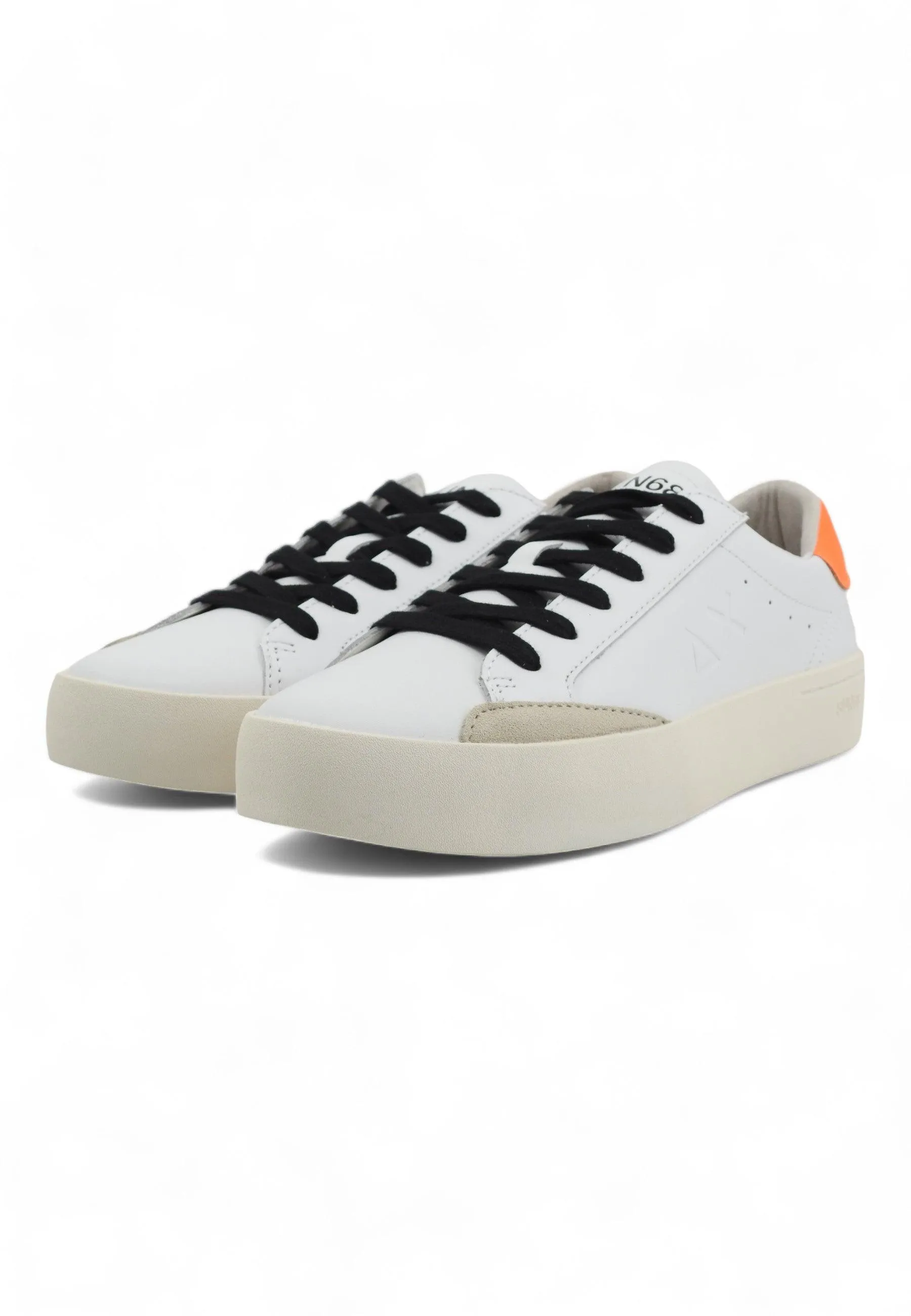 SUN68 Street Leather Sneaker Uomo Bianco Arancio Fluo Z34140