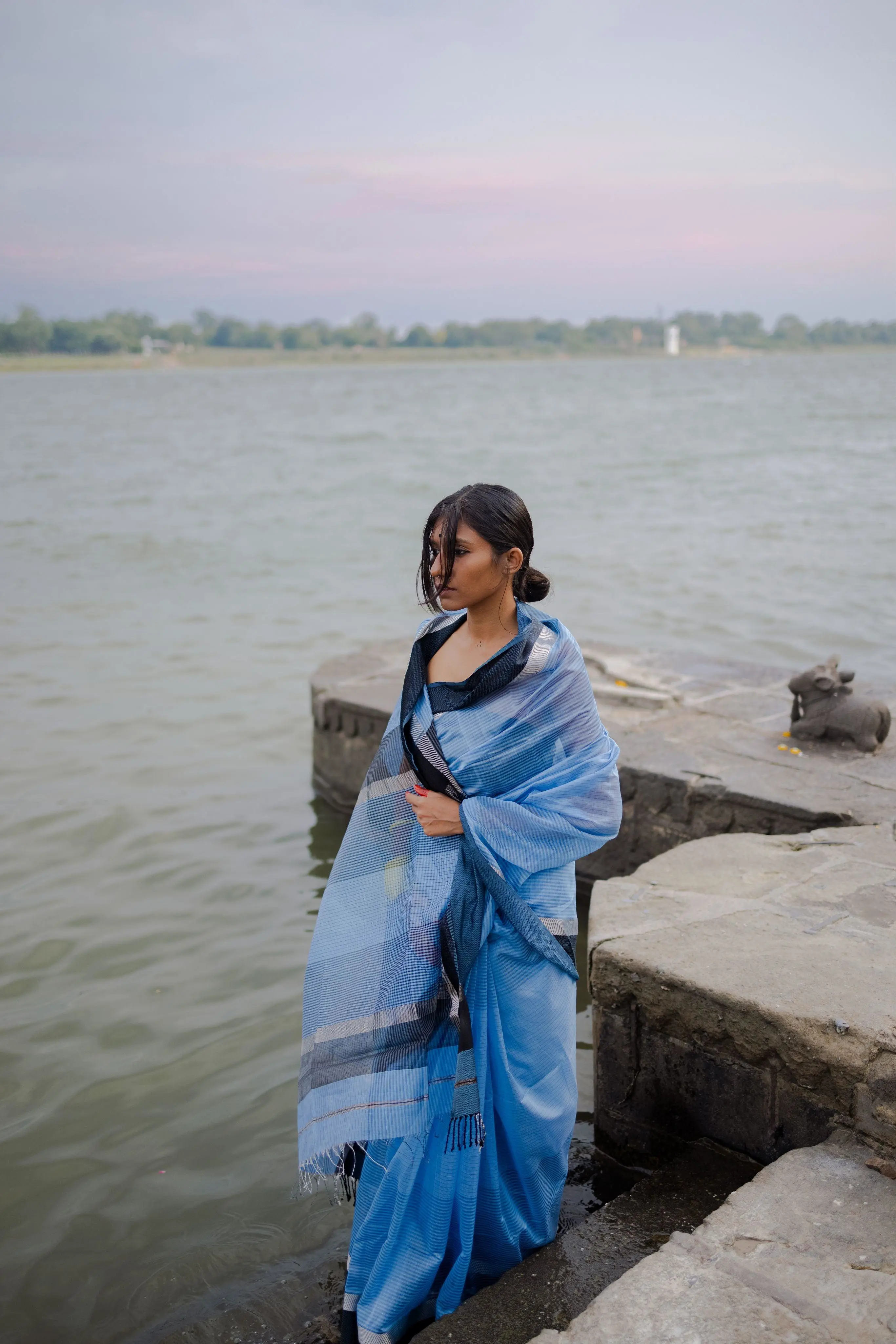 Tattvam  - Light Blue Silk Cotton Maheswari saree