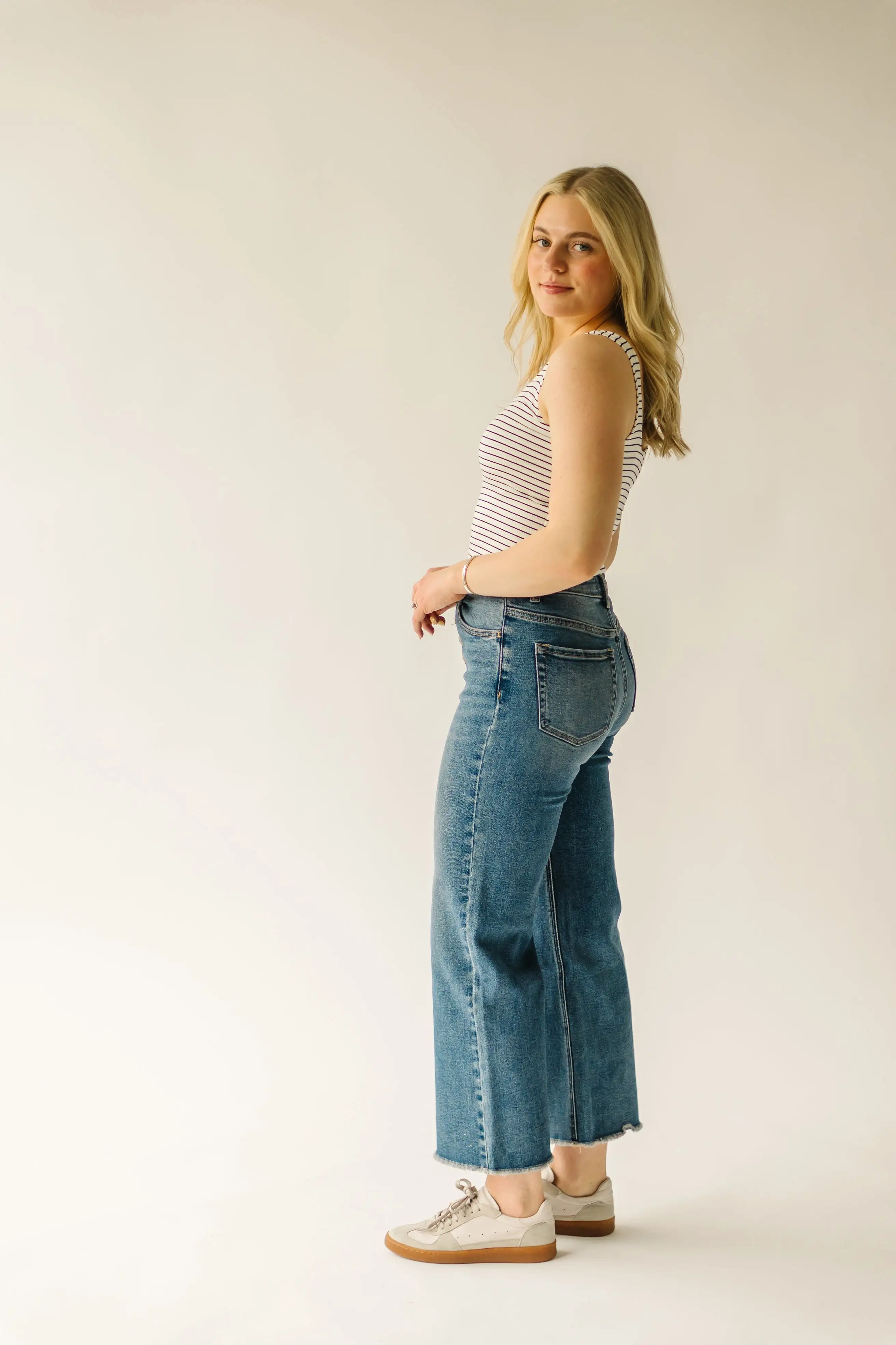 The Landsel Striped Scoop Neck Tank in Navy