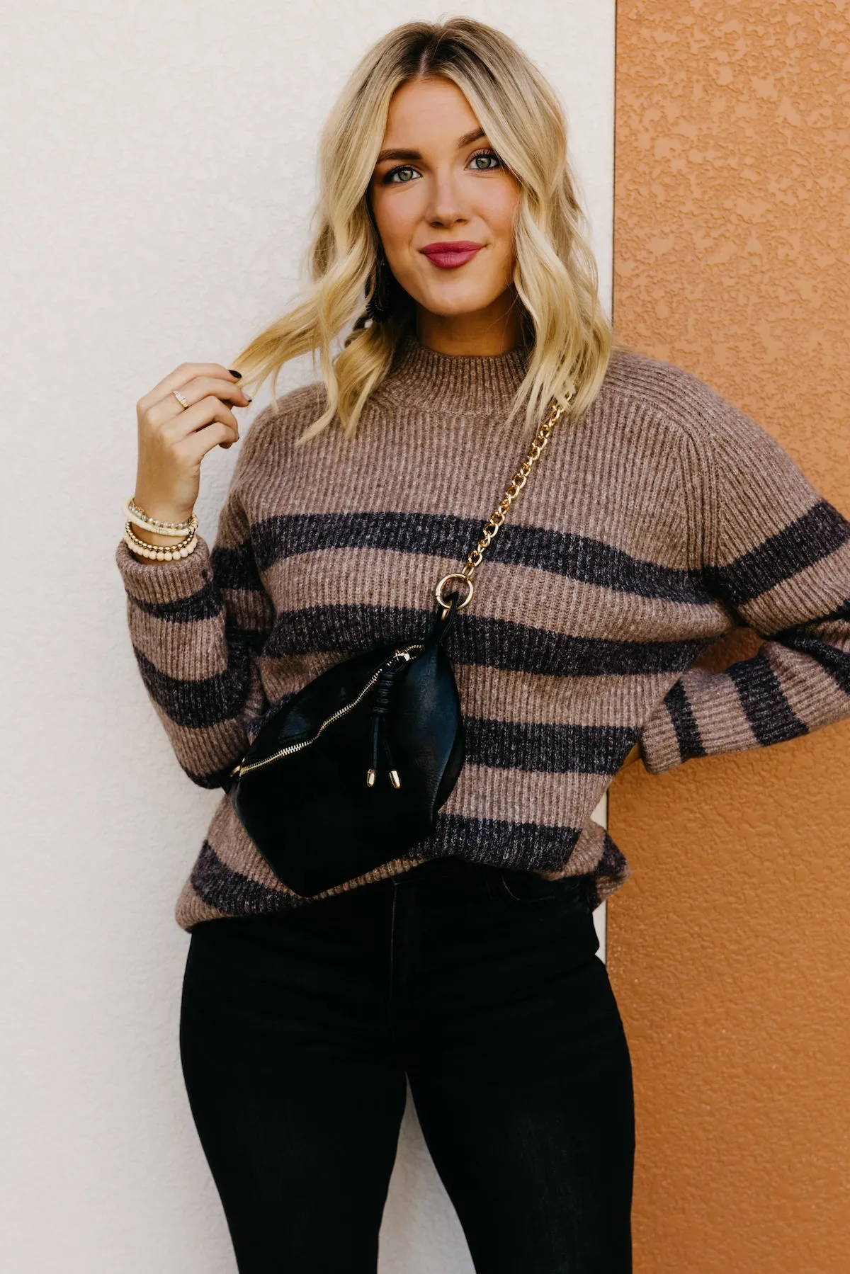 The Myah Stripe Mock Neck Sweater  - FINAL SALE