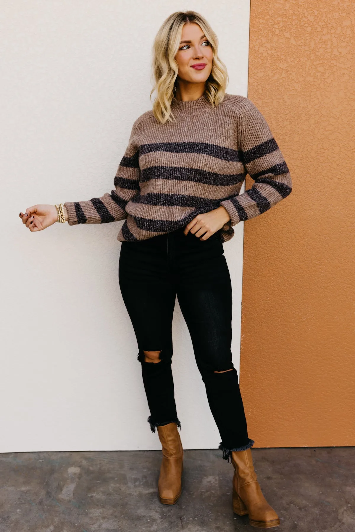 The Myah Stripe Mock Neck Sweater  - FINAL SALE