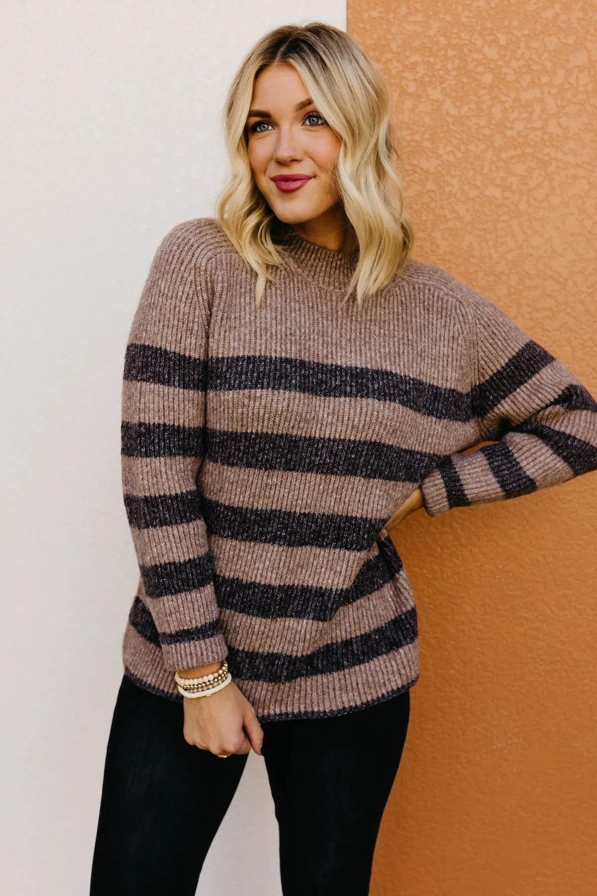 The Myah Stripe Mock Neck Sweater  - FINAL SALE