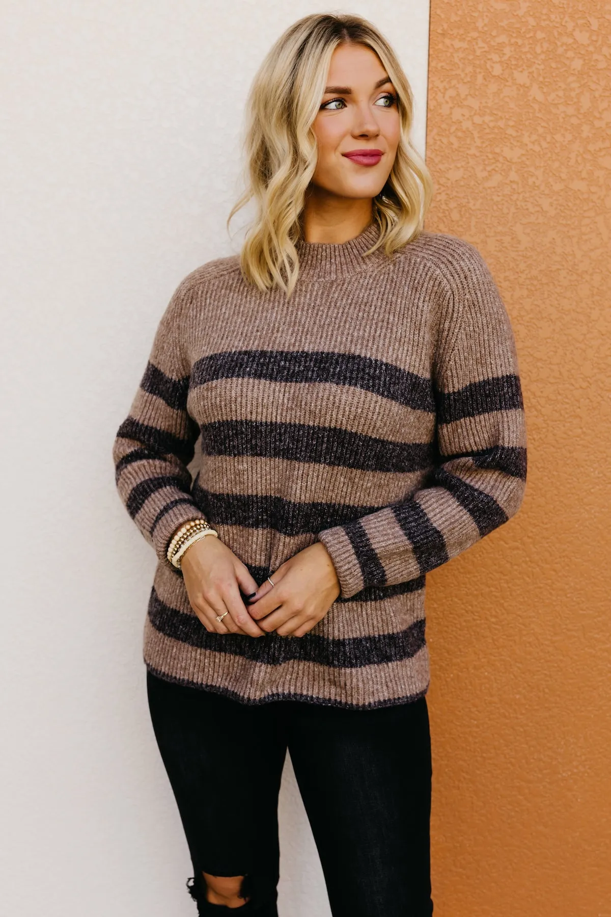 The Myah Stripe Mock Neck Sweater  - FINAL SALE