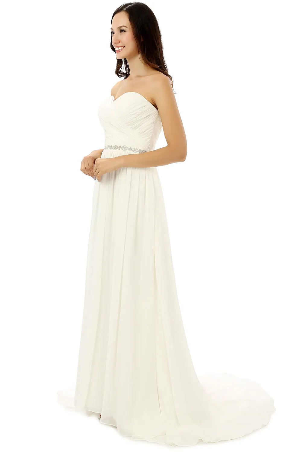 White Chiffon Sweetheart With Beading Pleats Bridesmaid Dresses