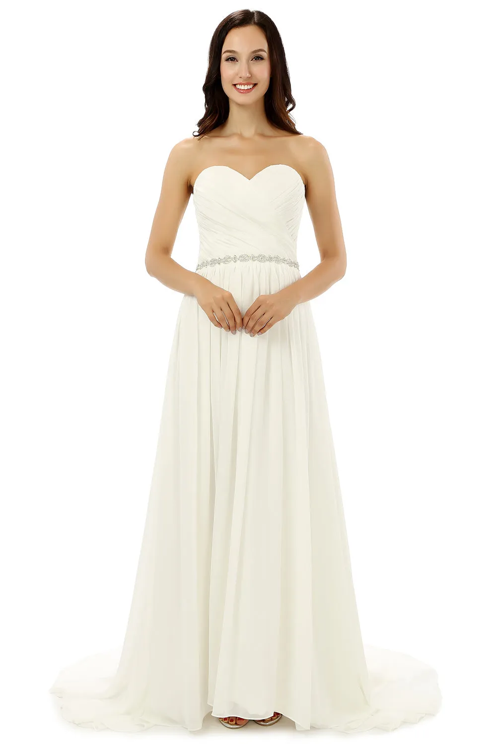 White Chiffon Sweetheart With Beading Pleats Bridesmaid Dresses