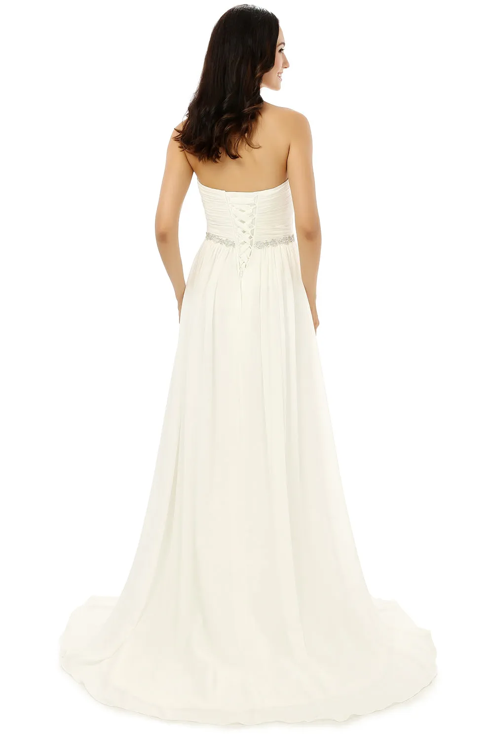 White Chiffon Sweetheart With Beading Pleats Bridesmaid Dresses