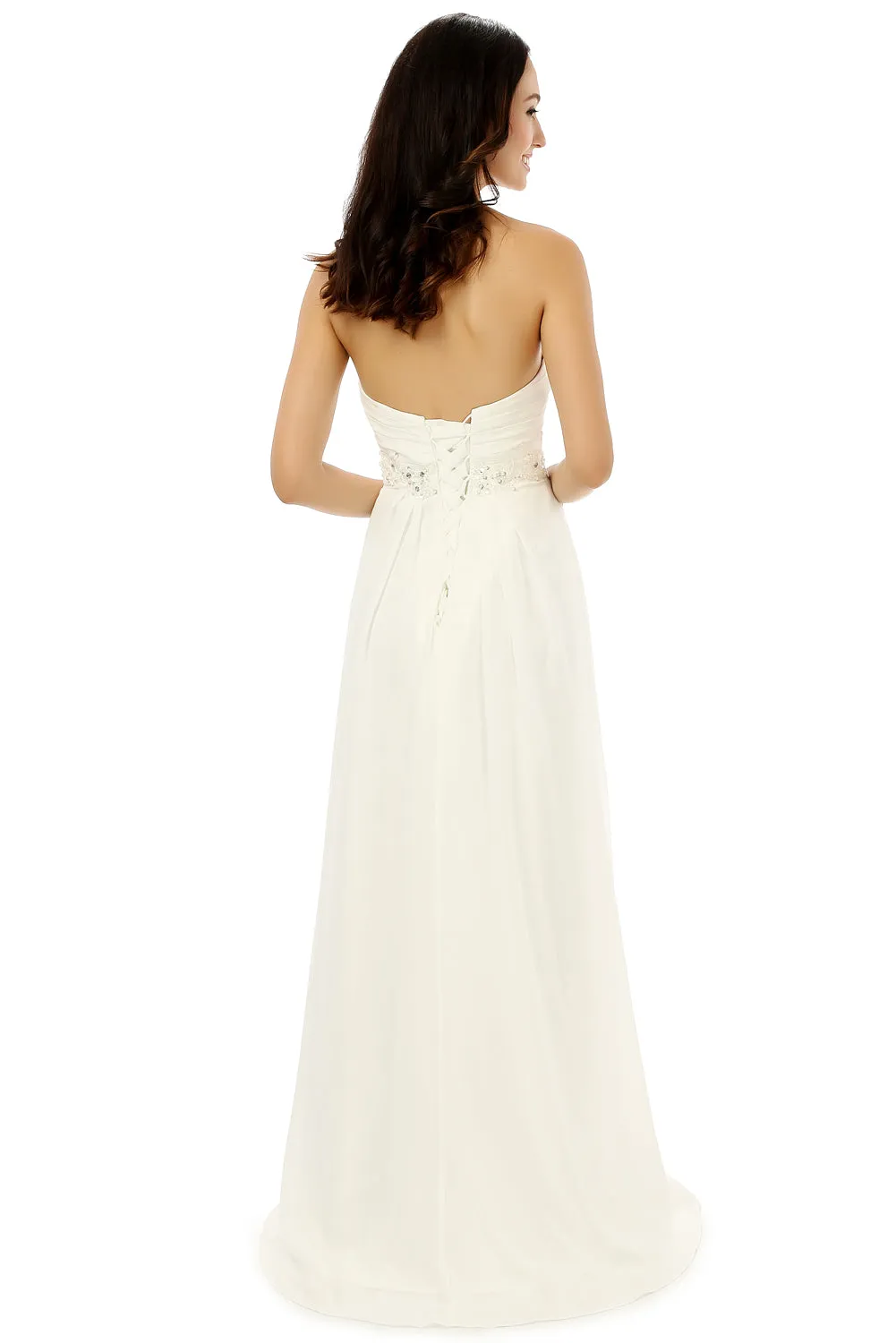 White Chiffon Sweetheart With Pleats Beading Bridesmaid Dresses