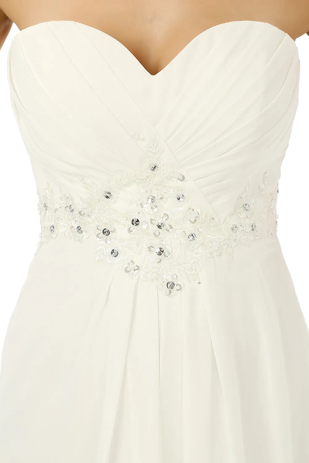 White Chiffon Sweetheart With Pleats Beading Bridesmaid Dresses