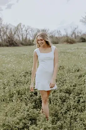 White Fitted Ruffle Hem Dress