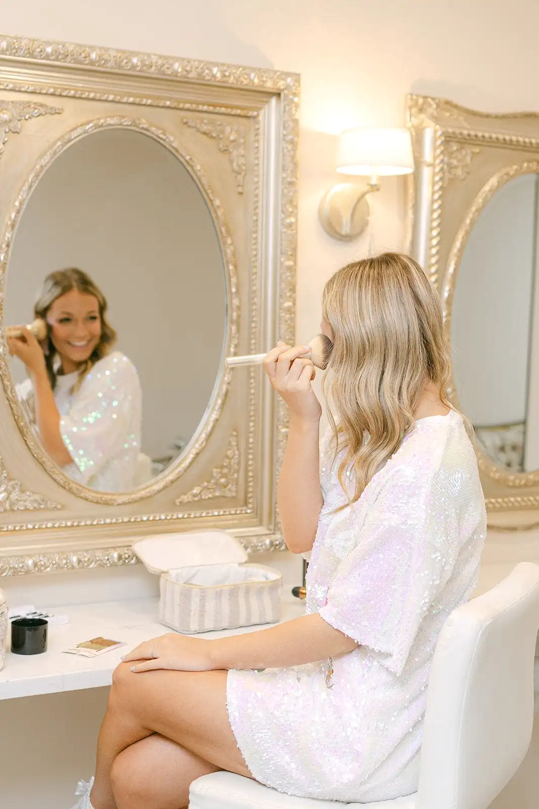 White Sequin Bride Shirt Dress