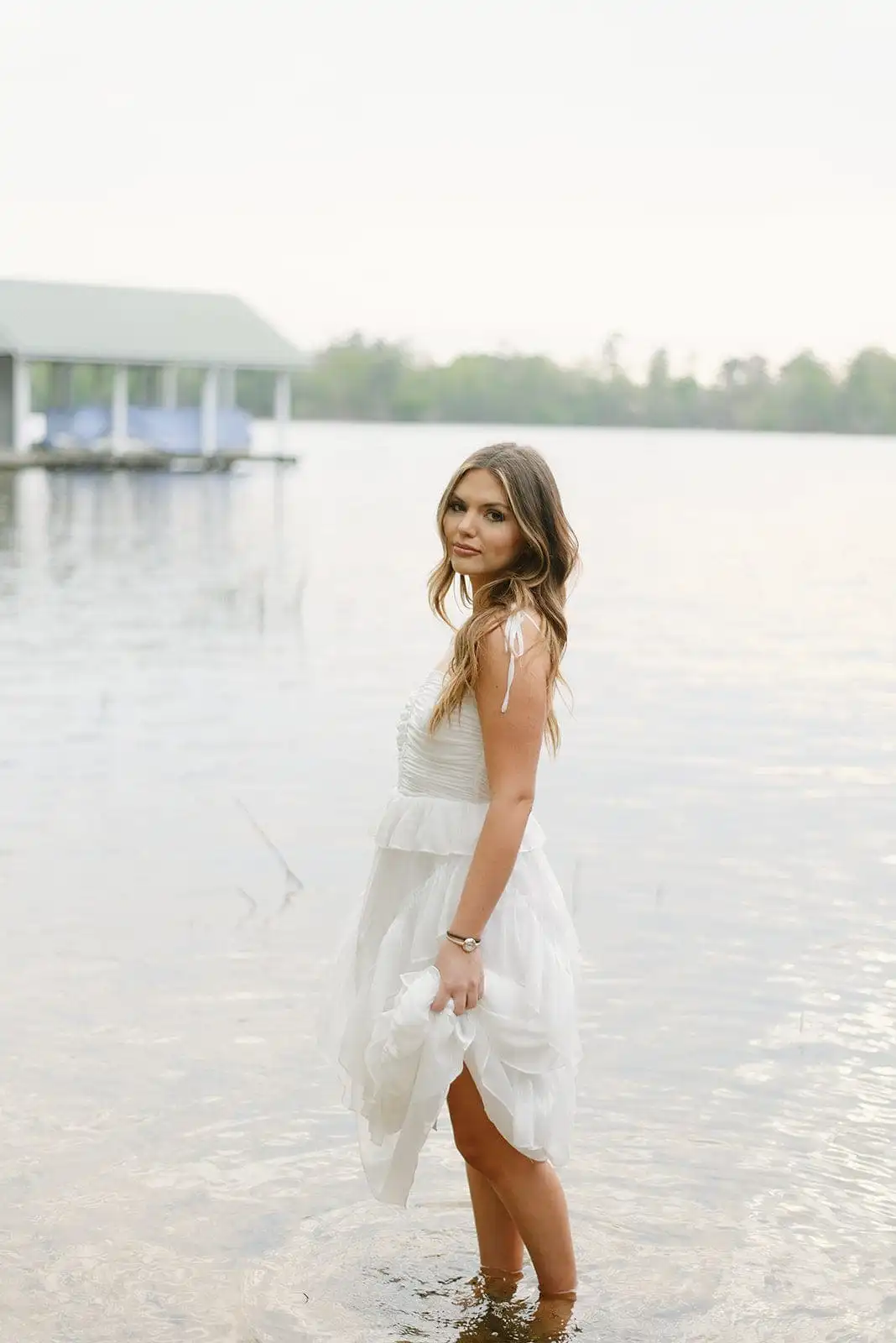 White Shimmer Ruffled Maxi Dress