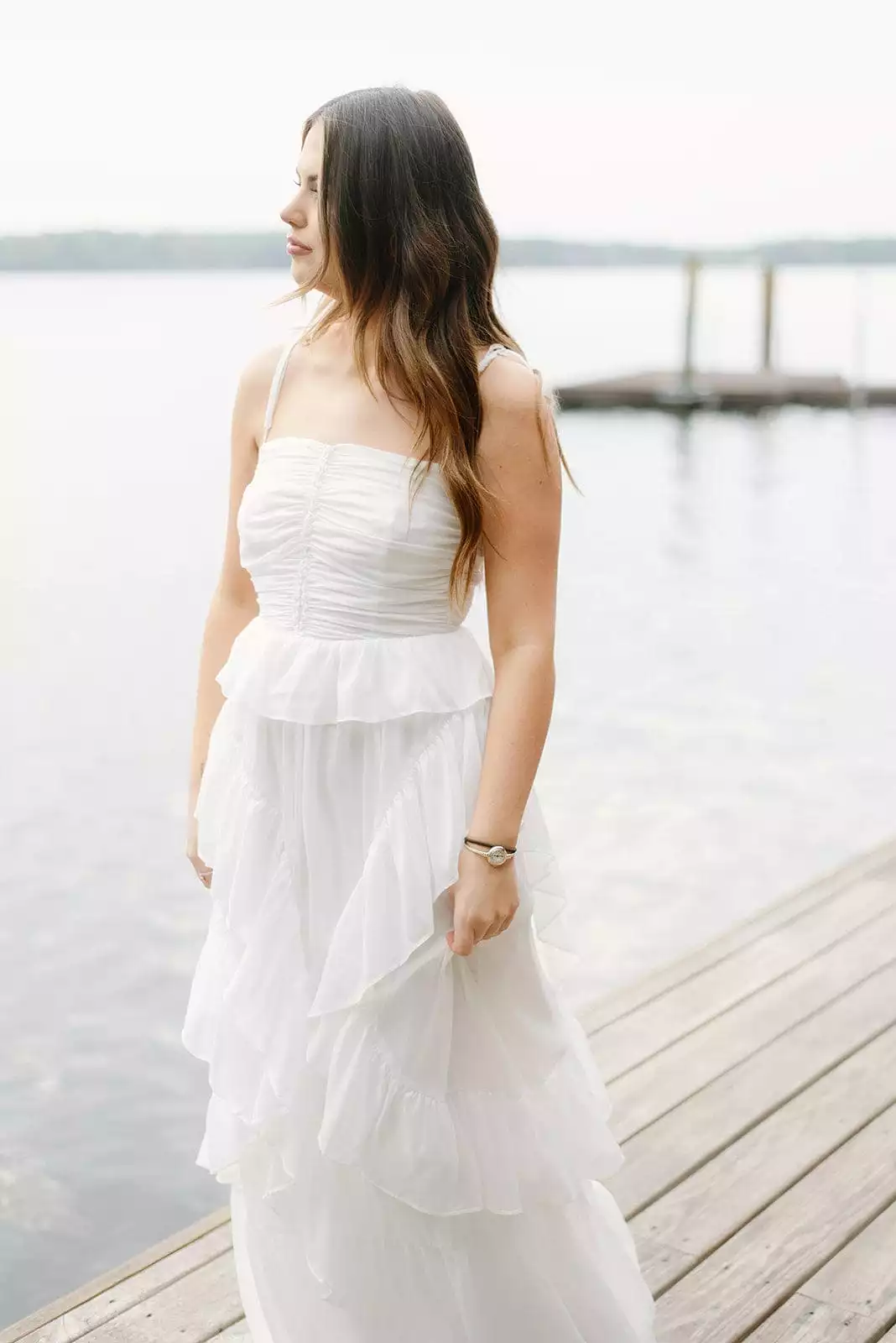 White Shimmer Ruffled Maxi Dress