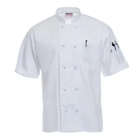 White Short-Sleeve Knot Button Chef Coat 4701