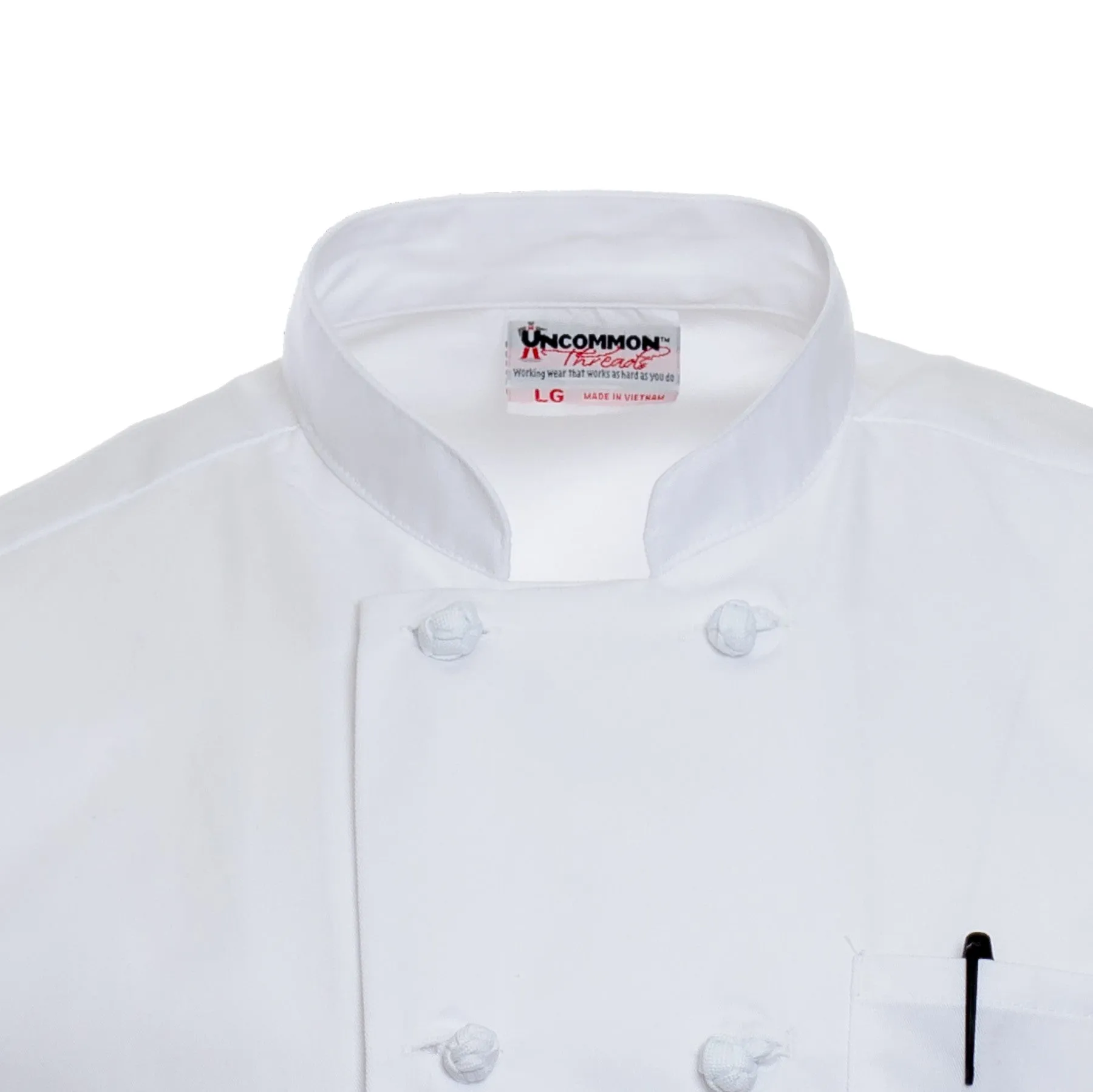 White Short-Sleeve Knot Button Chef Coat 4701