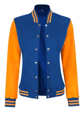 Womens Yellow & Royal Blue Plain Varsity Jacket