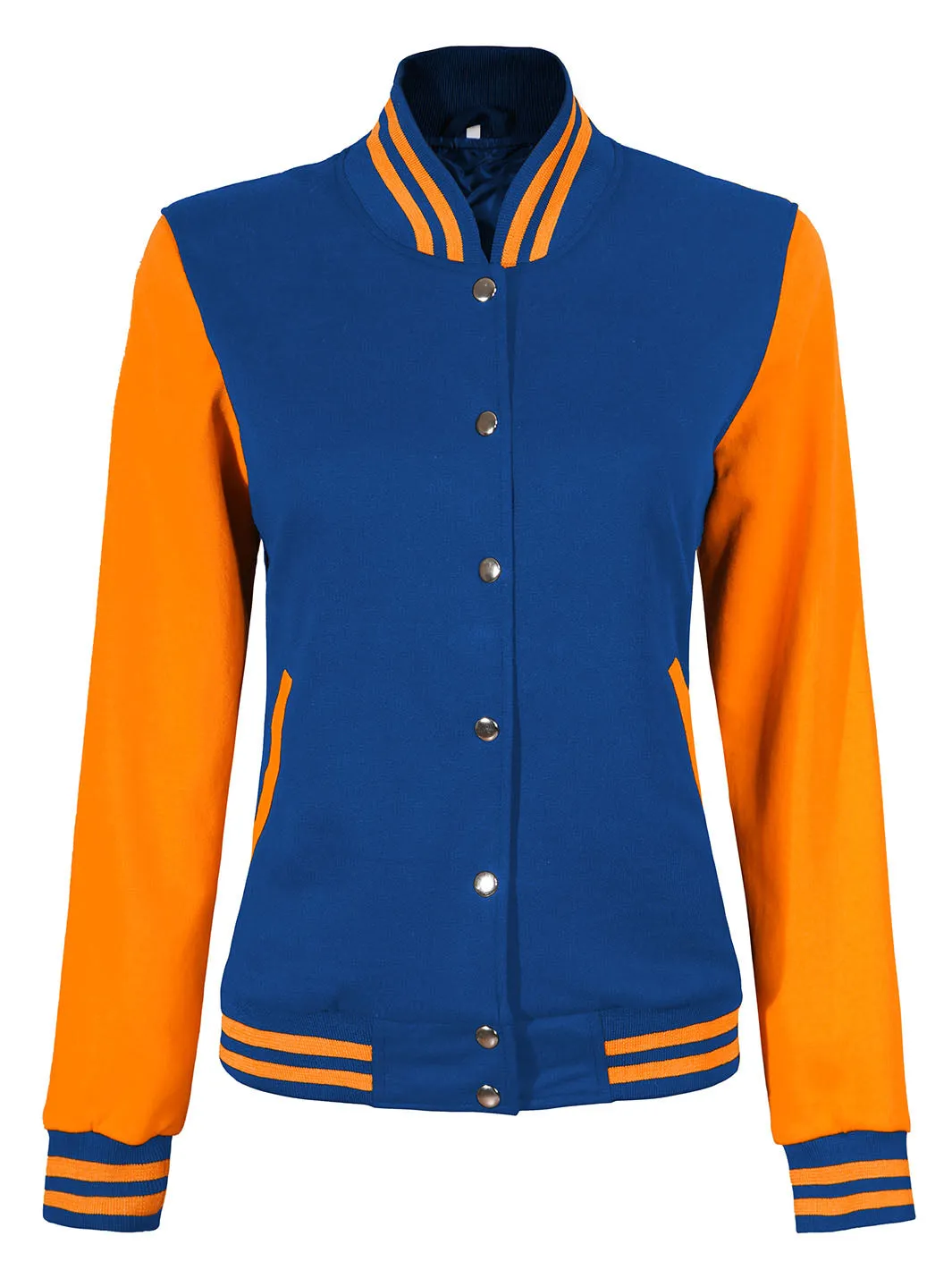 Womens Yellow & Royal Blue Plain Varsity Jacket