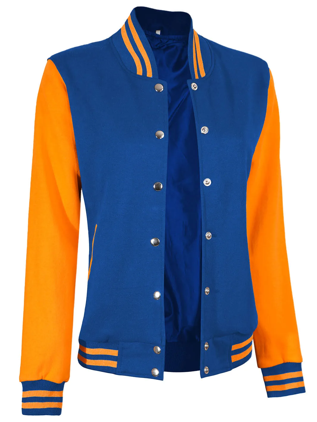 Womens Yellow & Royal Blue Plain Varsity Jacket