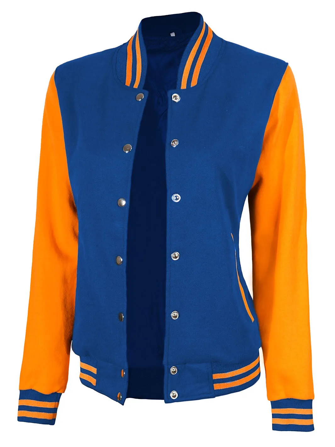 Womens Yellow & Royal Blue Plain Varsity Jacket