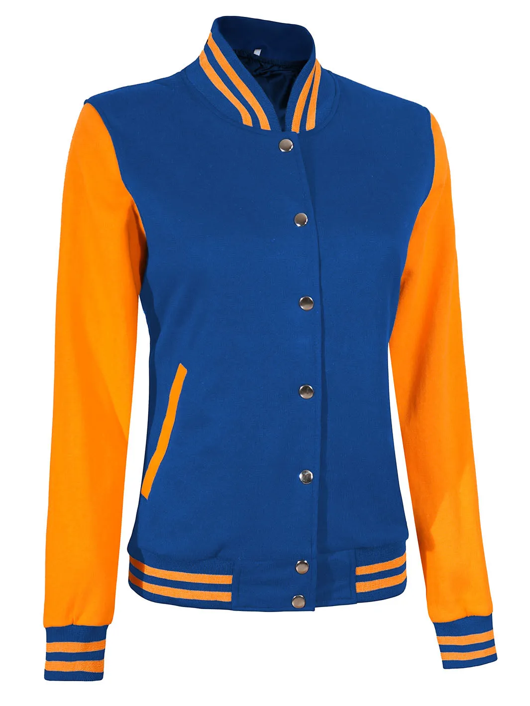 Womens Yellow & Royal Blue Plain Varsity Jacket